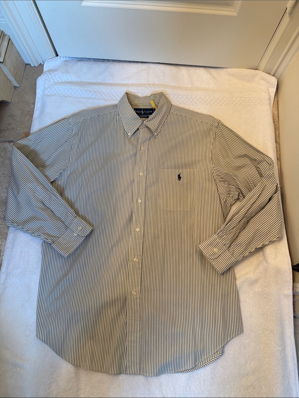 Ralph Lauren Men’s Blue, Yellow and White Pinstripe Dress Shirt